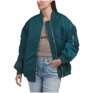 Hudson Jeans Oversized Ma-1 Bomber Jacket, Teal Size S